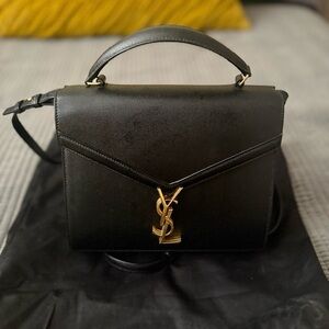 Yves Saint Laurent Elegant Black Satchel with Gold Logo
